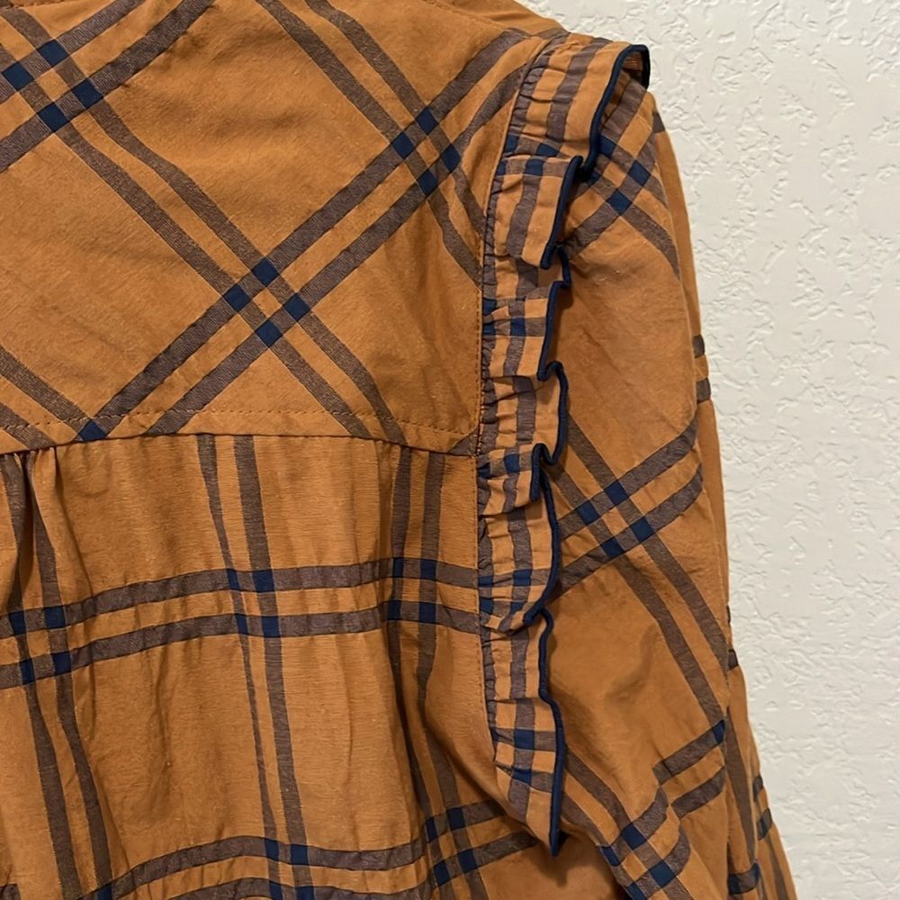 FINLEY Byrdee Long Sleeve Blouse Vicuna Pucker Plaid, Size XS - Picture 10 of 11